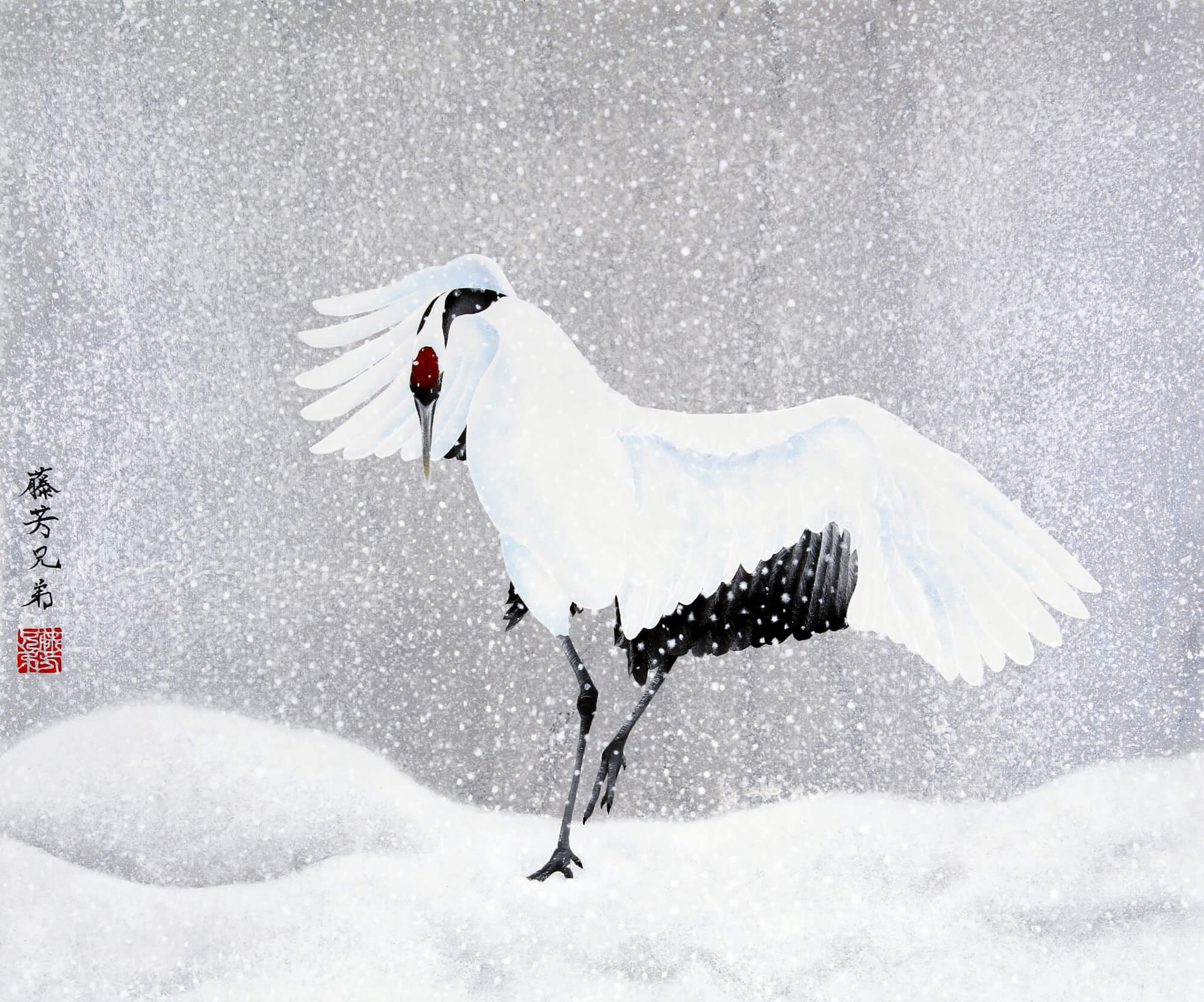 雪中鶴図改行
Acrylic on canvas,727×606mm, 2019